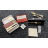 Selection of collectable items includes Parker pen, cutlery, hip flask