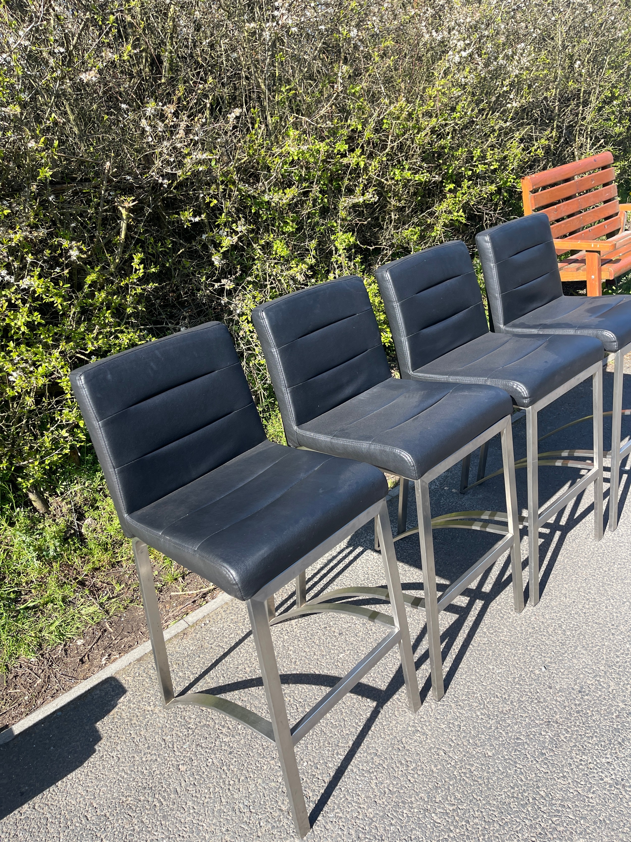 Set of 4 chrome and faux leather bar stools - Image 2 of 3