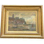 Antique oil painting oil on canvas of a seaside scene. Signed and dated by the artist 1923. Frame