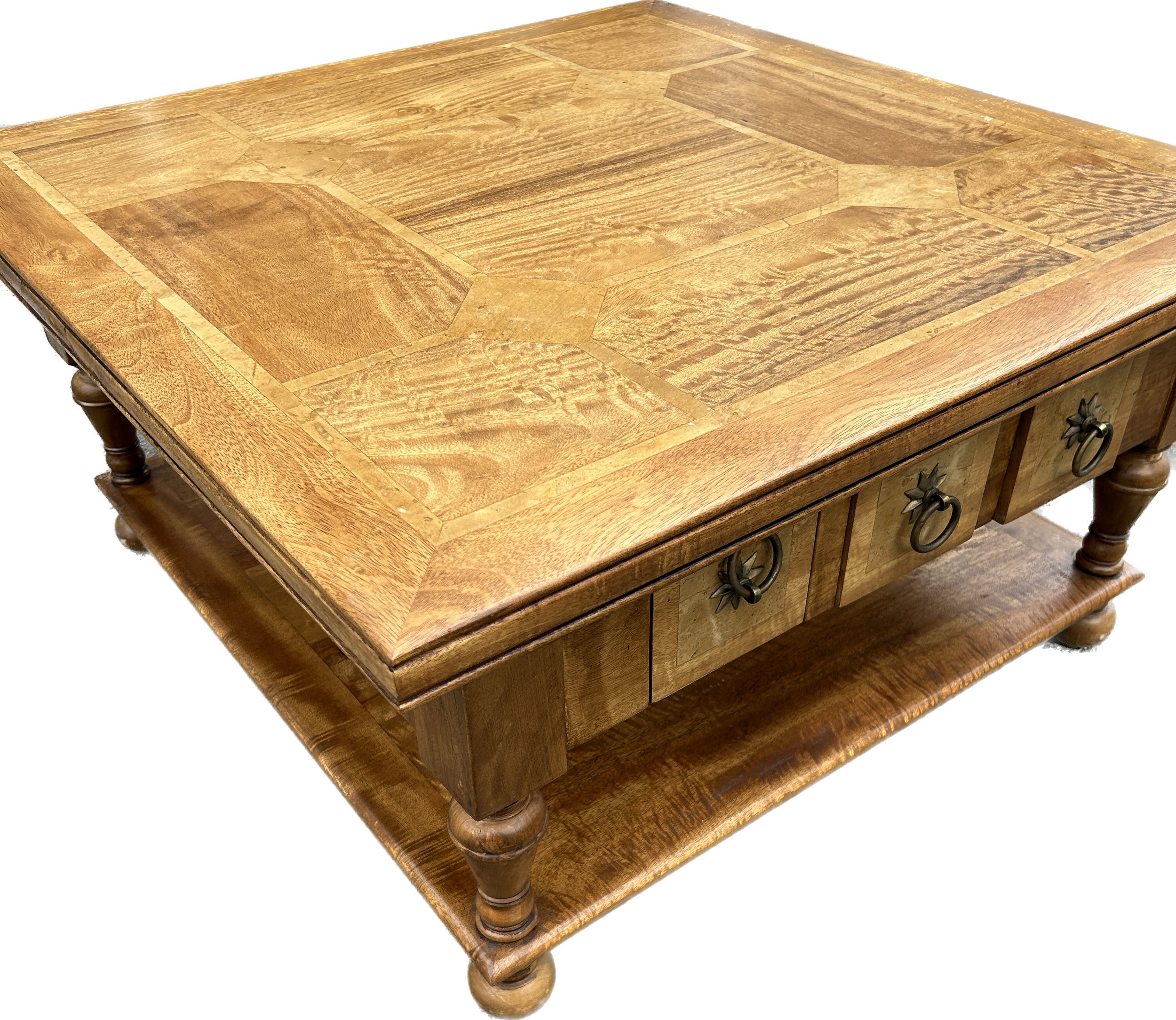 6 Drawer 2 tier large square inlaid coffee table, approximate measurements: 36 inches square, Height - Image 2 of 3