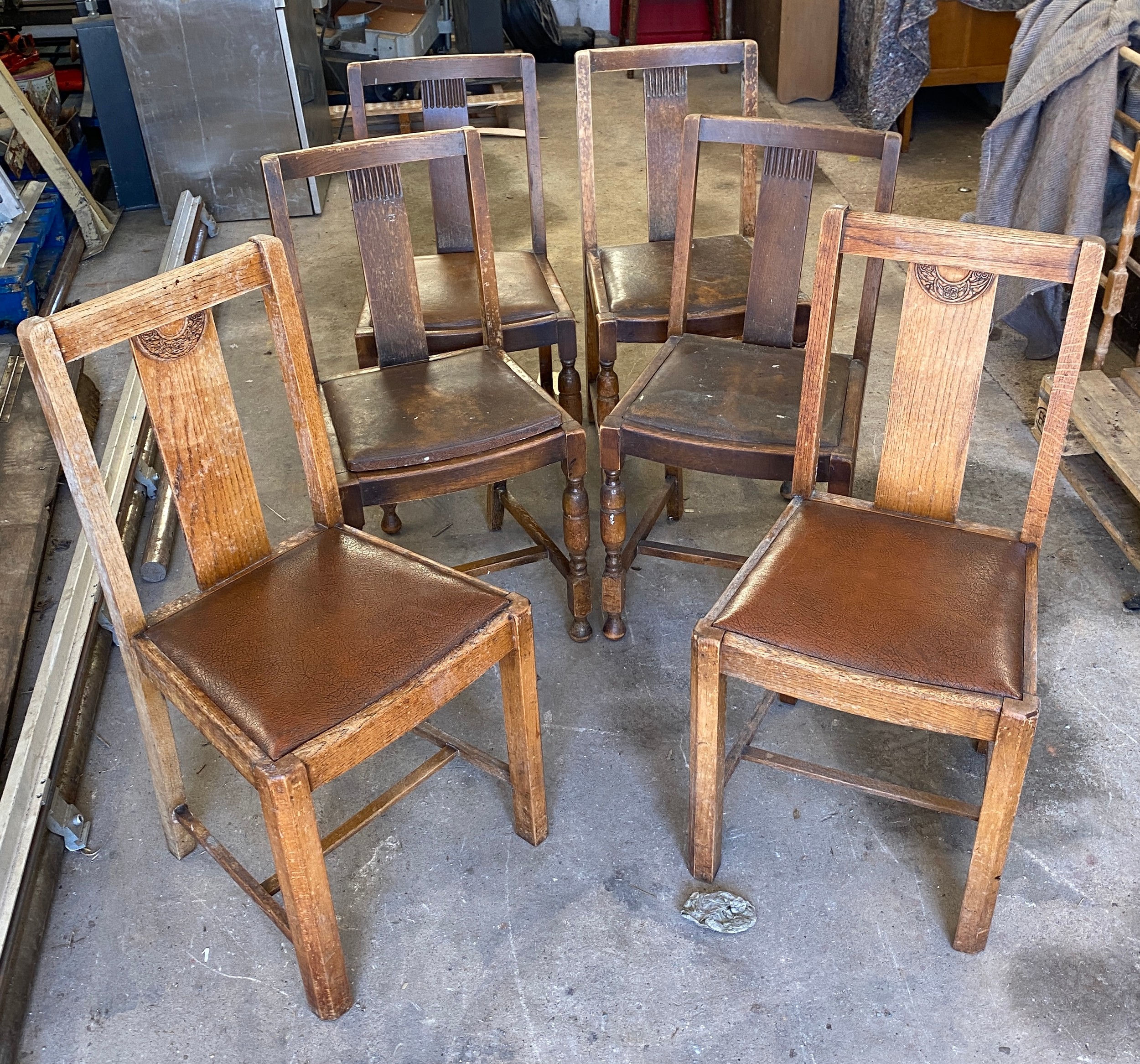 Set of 4 oak dining chairs and 2 others