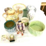 Large selection of miscellaneous pottery includes teapot on stand, small jardinier etc