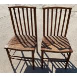 Pair of oak and straw kitchen chairs