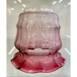 Antique cranberry glass oil lampshade, approximate height: 7 inches, diameter 7.5 inches, small chip
