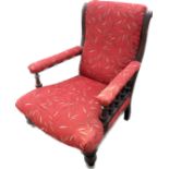 Edwardian upholstered nursing chair measures approx 36 inches high by 32 inches deep and 26 inches