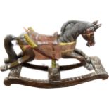 Vintage solid wood samurai rocking horse, overall measurements: 51 Length, Height 36 inches