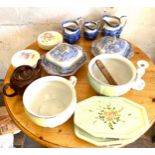 Selection of vintage and later pottery includes tureens, wedgwood graduated jugs etc