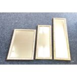 Set of 3 framed graduating beveled edge mirrors tallest on measures approximately 130cm tall 39cm