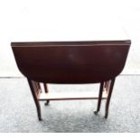 Sutherland mahogany drop leaf table, approximate measurements: Height 26 inches, Width 24 inches,