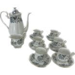 Royal Albert silver maple Coffee service 6 place setting includes coffee pot, cups saucers, milk jug