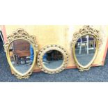 Pair of gilt framed mirrors and 1 other measures approximately 65 cm by 39cm