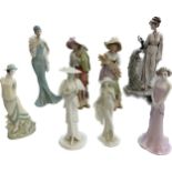 Large selection of art deco/ style lady figures includes coalport high society john bromley, royal