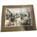 Framed water colour by Wilfred Bale "Village scene in Derbyshire" frame measures approx 26 inches by