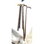 Selection of 5 vintage wooden walking sticks