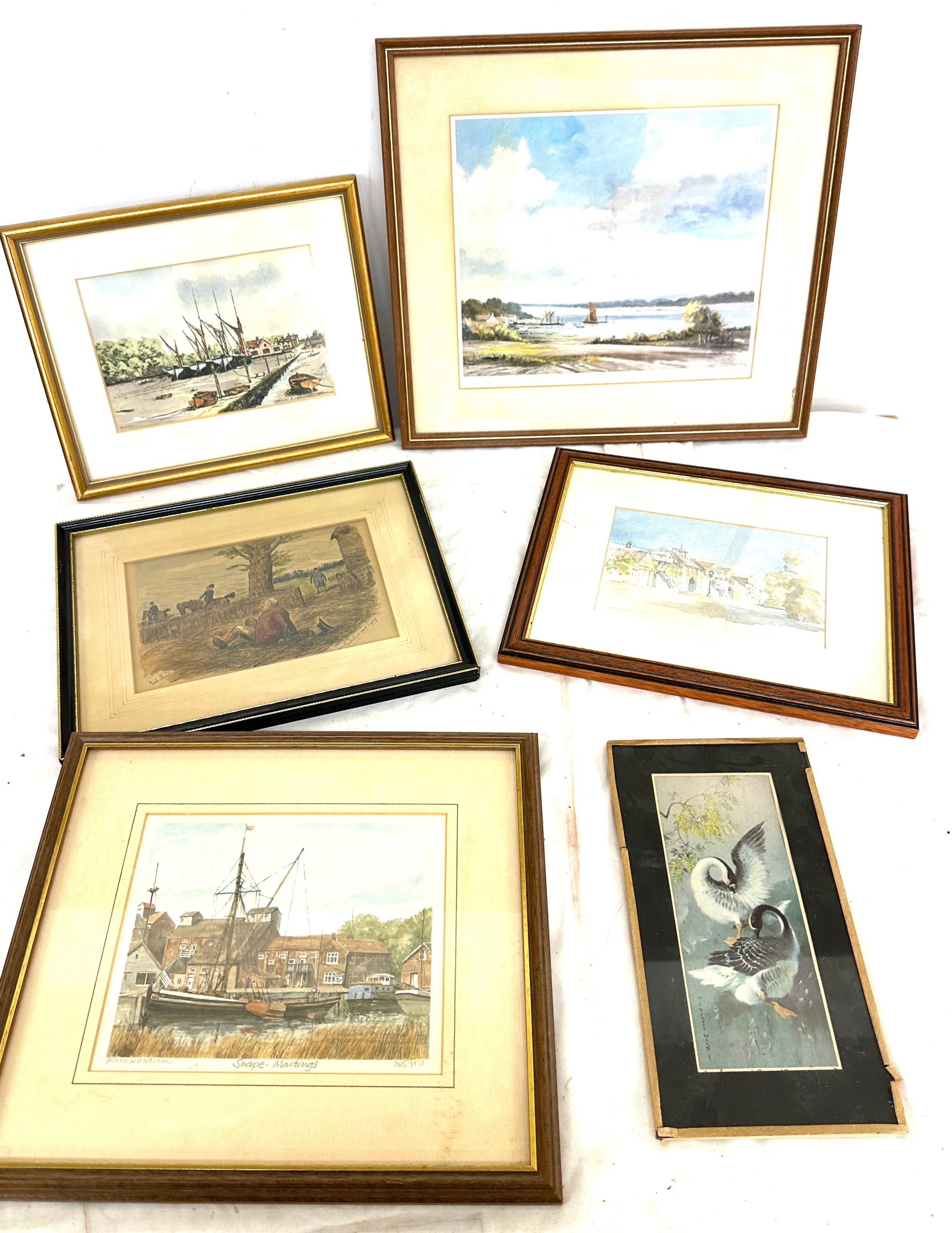 Framed prints by Shirley Carnt, Signed watercolour by Melvyn R J Brinkley, Watercolour by John