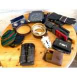 Selection of collectable items includes Sanso camera, gloves, binoculars, Collar box and collars,