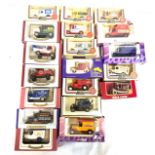 Selection of approximately 20 boxed Lledo die cast cars includes Tesco, Ovaltine, Cadburys etc