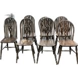 7 Oak wheelback dining chairs to include, set of 3 and 4