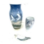 Selection of 3 pieces of pottery includes Copenhagen vase, swans, dragonfly etc