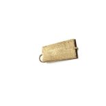 9ct gold cheque book charm, approximate weight 2.5g