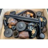 Box of antique wooden treen ware items