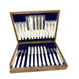 Boxed set of 12 silver blade & mother of pearl handle fruit knives & forks