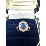 Fine white & yellow gold sapphire & old cut diamond ring 3.4g