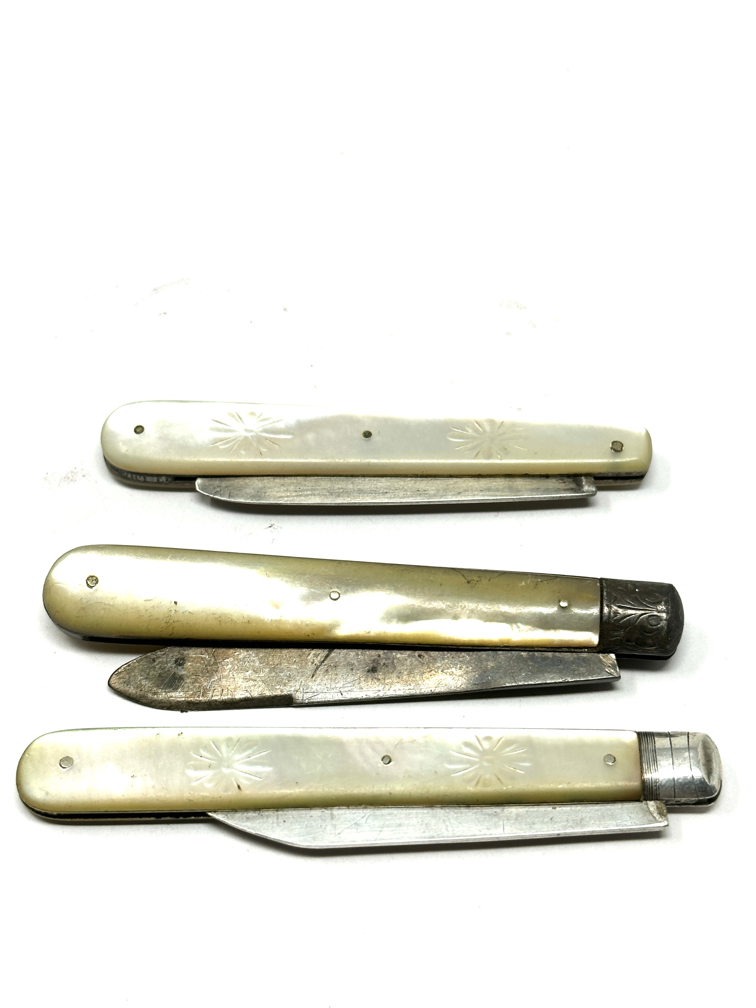 3 antique silver blade fruit knives - Bild 2 aus 2