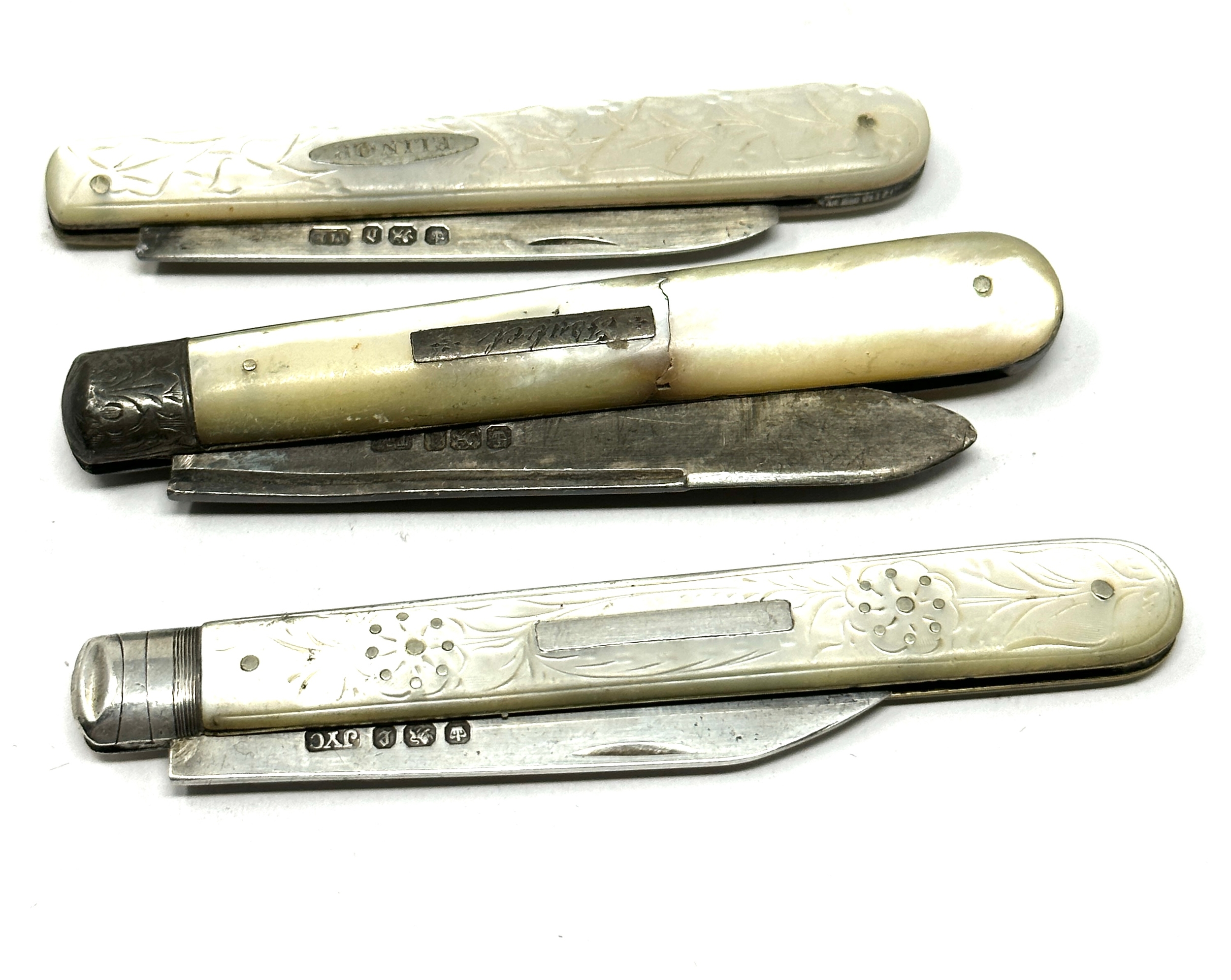 3 antique silver blade fruit knives