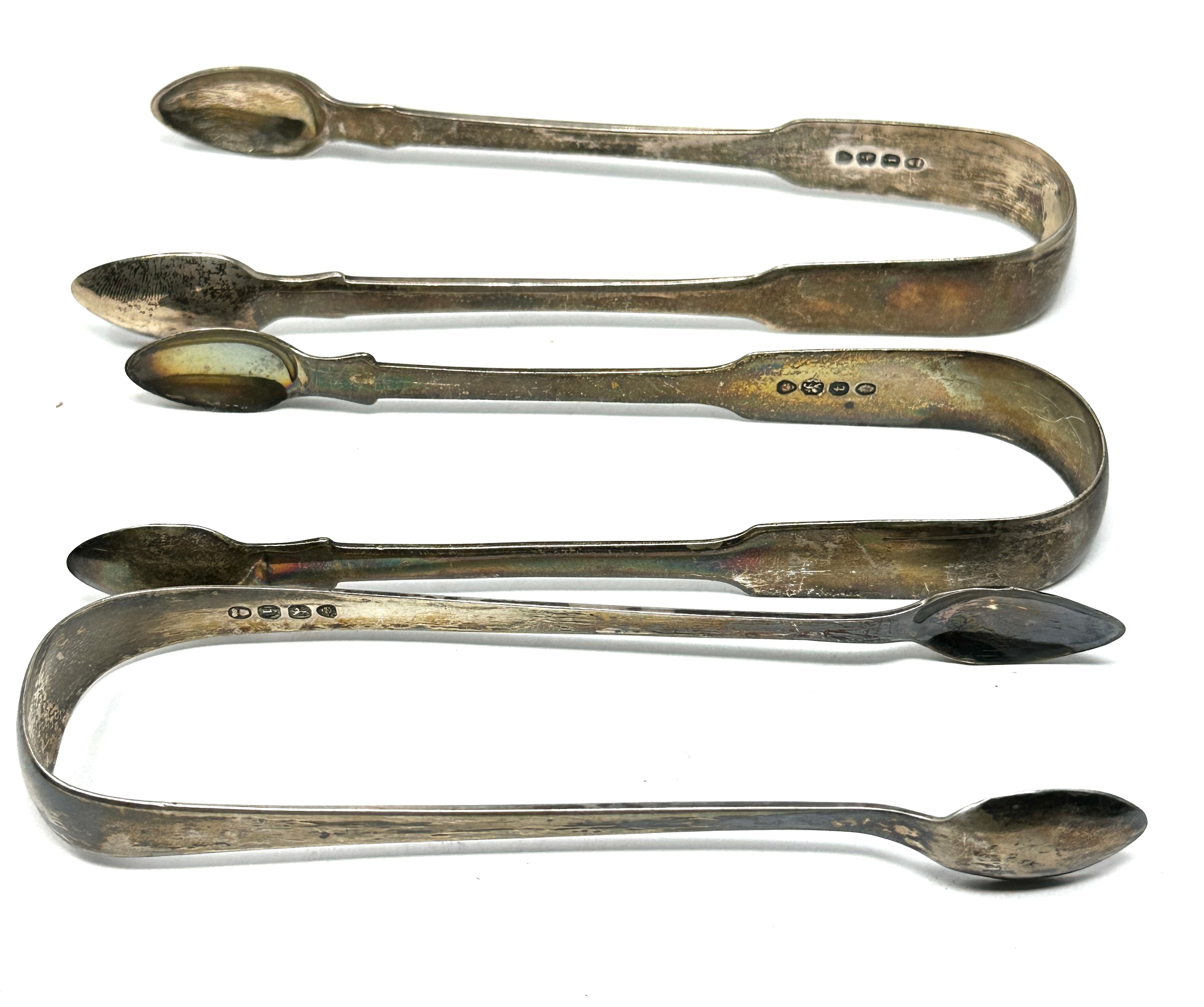 3 antique georgian silver sugar tongs