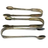 3 antique georgian silver sugar tongs