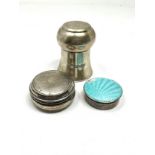 3 vintage silver pill boxes includes enamel etc