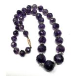 9ct gold clasped amethyst and rock quartz faceted bead necklace (49.2g)