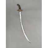 Unusual shamshir type sword possibly hungarian one side of blade with script length 85cm