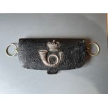 Victorian Officers military belt pouch light infantry. Black leather with white metal fittings