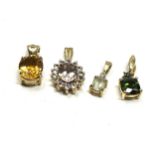 4 x 9ct gold gemstone pendants inc diamond, aquamine, citrine (5g)