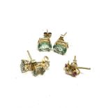 3 x 9ct gold paired gemstone stud earrings inc. ruby, ziosite (3.2g)