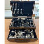 Canteen of cutlery in a large oak one drawer box by smith seymore sheffield