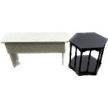 Vintage occassional table and a painted wooden window seat box- largest measures 18 inches tall by