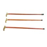 Selection of 3 brass handled wooden walking sticks