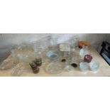 Large selection of glassware to include jugs, vases, glasses, cake stands etc