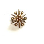 Antique Victorian 15ct gold seed pearl star brooch, approximate weight 3g, back marked 15ct