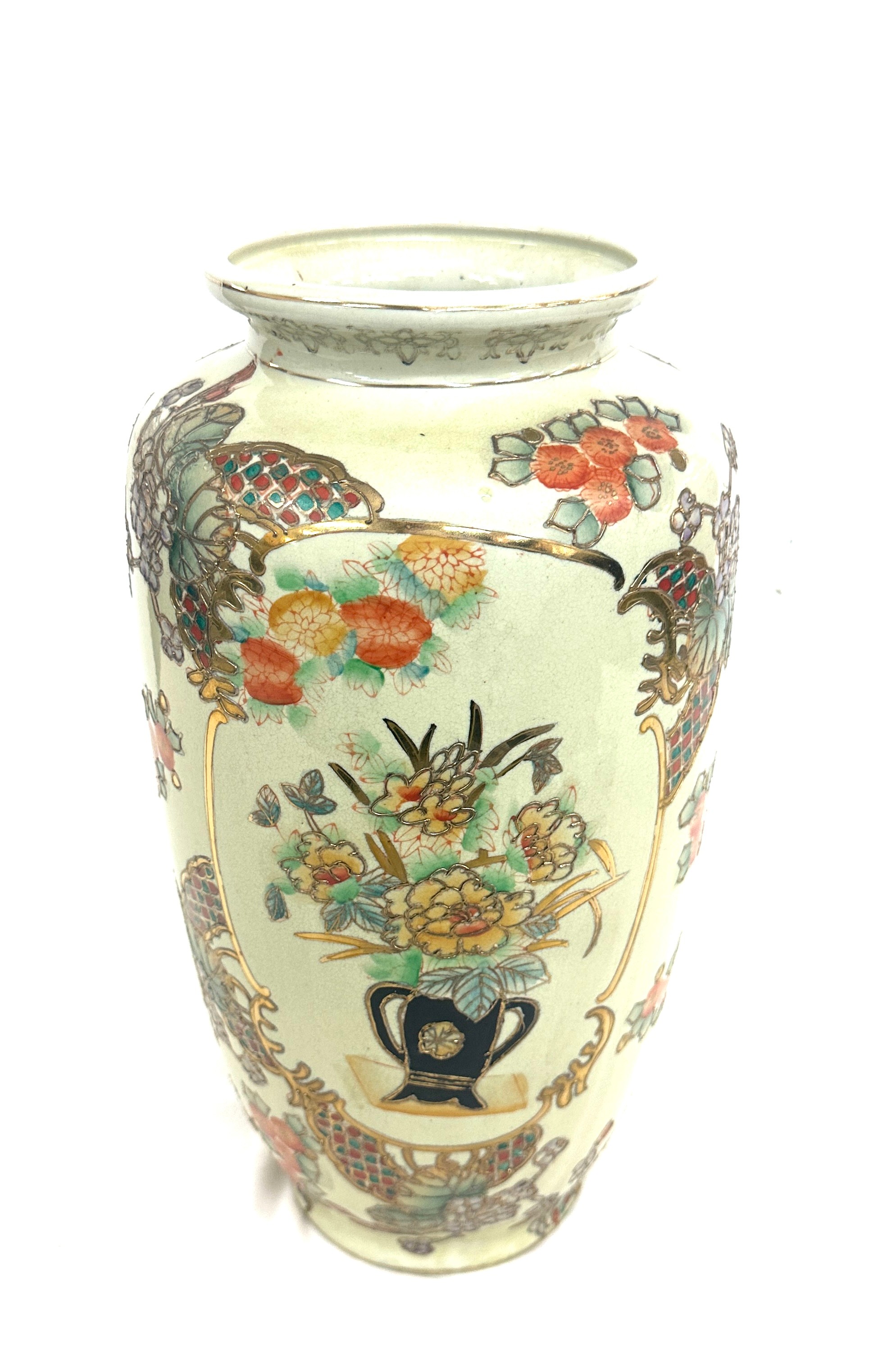 Large Chinese hand painted satsuma vase,marks to base height approximately 39 inches - Image 3 of 4