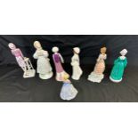 Selection of lady figures includes Royal Worcester The romantic, Royal crown Derby, Paragon etc
