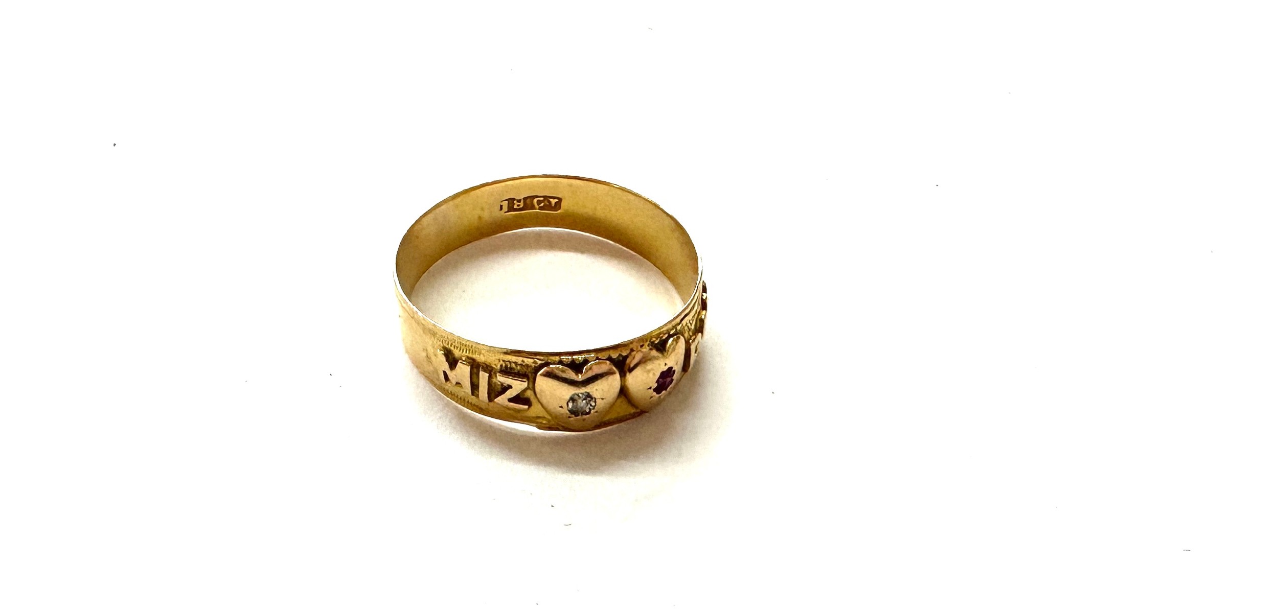 Vintage 18ct gold Mizpah diamond and ruby set ring, total weight 2.5grams Ring size Q - Bild 6 aus 6