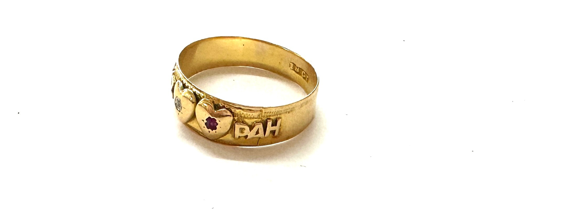 Vintage 18ct gold Mizpah diamond and ruby set ring, total weight 2.5grams Ring size Q - Bild 4 aus 6