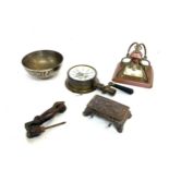 Selection of metal items includes inkwells, nut cracker etc