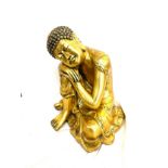 Large resin gold buddha figure measures approximately 16.5 inches tall 16 inches wide