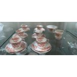 Vintage red and white part tea set