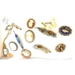 Selection of vintage and later brooches to include silver and enamel, cameos etc